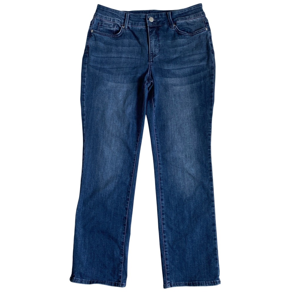 NYDJ‎ Marilyn Straight Leg Jeans 10P Lana Dark Blue Coolmax PANVMS2388 Womens